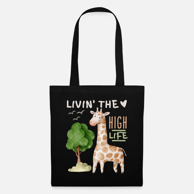 Comic-Giraffe lustiger Spruch Livin'-the-High-Life - Stoffbeutel - Schwarz