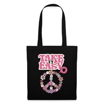Symbole de paix avec Flowers Take-it-Easy Groovy Style - Sac en tissu - noir - Devant