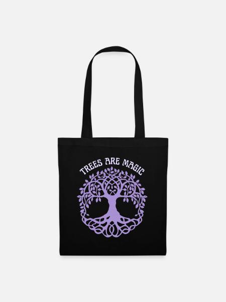 Baum-Illustration, Spruch, Lebensbaum - Stoffbeutel - Schwarz