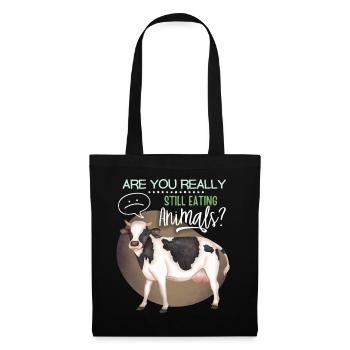 Vegan, vegetarian funny saying with cow - Tote Bag - black - Front