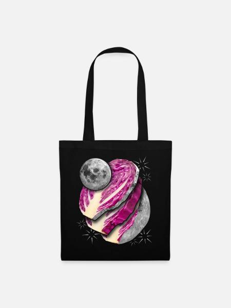 Surrealismus, Vollmond in Scheiben, Rotkohl - Stoffbeutel - Schwarz