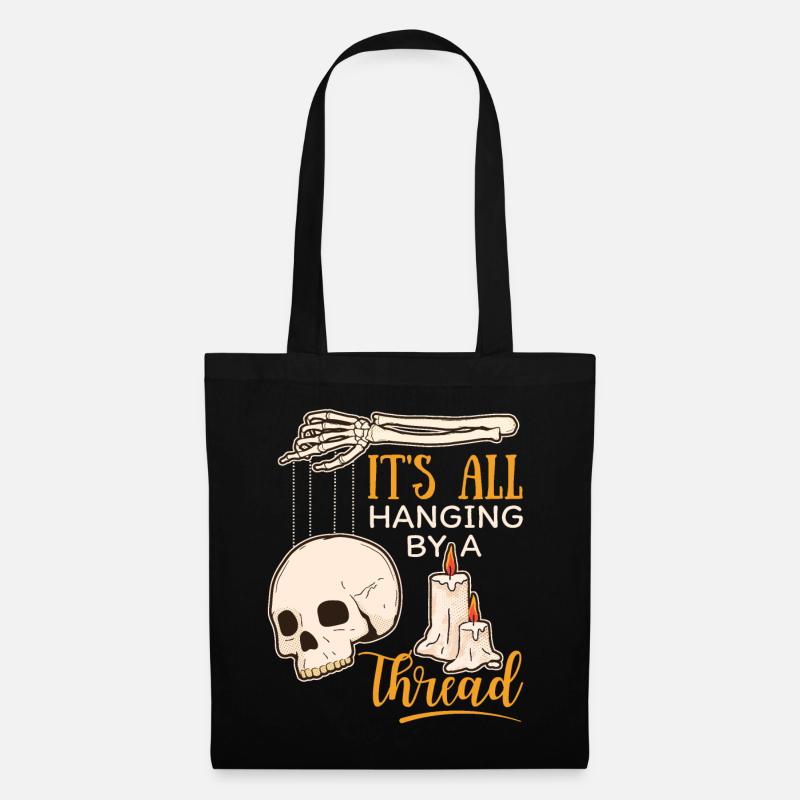 Skull Totenkopf, Marionette, Skelett Hand, Spruch - Stoffbeutel - Schwarz