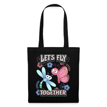 Dessin animé papillon, Saint-Valentin, amour amour - Sac en tissu - noir - Devant