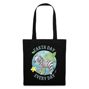 Earth Day Every Day, Spruch mit Zebra Umweltschutz - Stoffbeutel - Schwarz - Vorne