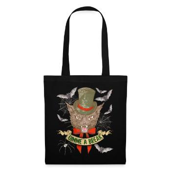 Halloween cat with spider and bat, saying - Tote Bag - black - Front