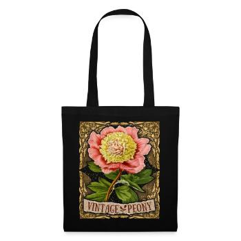 Vintage Pfingstrose, botanisch, Peony-Rose Antik - Stoffbeutel - Schwarz - Vorne