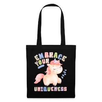 Kawaii Einhorn, Spruch, Einhorn-Unicorn Aquarell - Stoffbeutel - Schwarz - Vorne