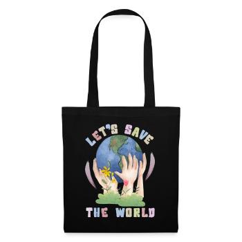 Umwelttag, Kawaii Erde Spruch Let's-save-the-world - Stoffbeutel - Schwarz - Vorne