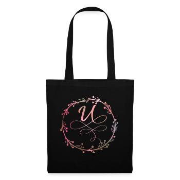 Monogramme, lettre U, ornement de calligraphie - Sac en tissu - noir - Devant