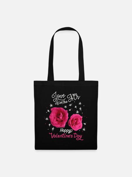 Valentinstag, Love-Liebe Rosen-Muster Rosen-Design - Stoffbeutel - Schwarz