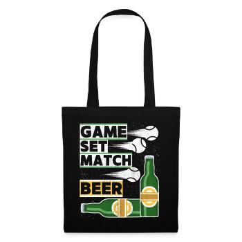 Tennis Spruch Game-Set-Match, Bier lustiger Spruch - Stoffbeutel - Schwarz - Vorne