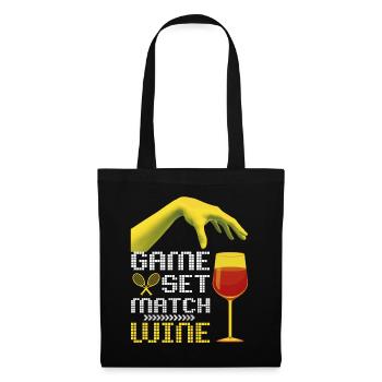 Tennis Game-Set-Match lustiger Spruch mit Wein - Stoffbeutel - Schwarz - Vorne