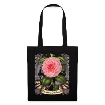 Illustration botanique de fleur de camélia rose vintage - Sac en tissu - noir - Devant