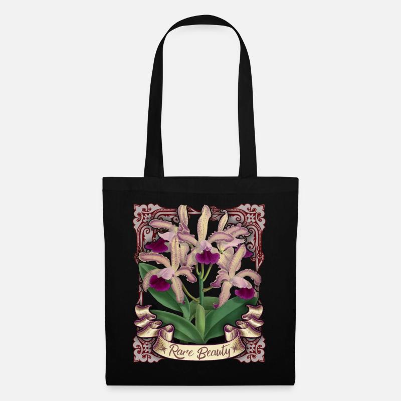 Vintage Orchideen Illustration, antike Orchidee - Stoffbeutel - Schwarz