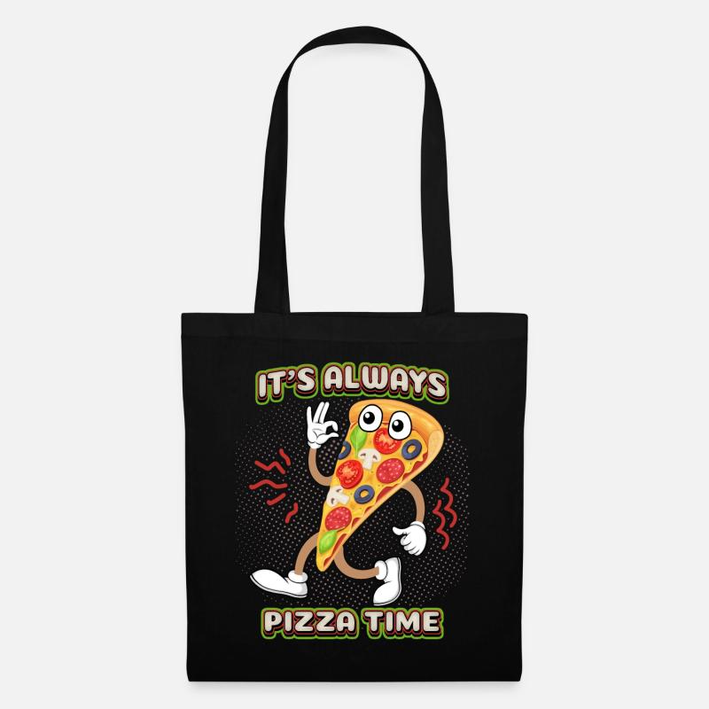 Pizza-Comic, lustiger Pizza-Spruch, Cartoon-Pizza - Stoffbeutel - Schwarz