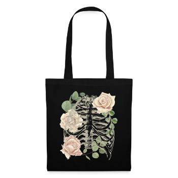 Squelette vintage avec roses, néo-gothique - Sac en tissu - noir - Devant
