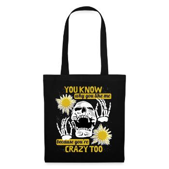 Comic Totenkopf Skull lustiger Spruch Skeletthände - Stoffbeutel - Schwarz - Vorne