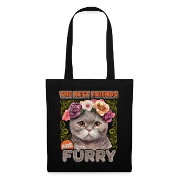 Britisch Kurzhaar vintage Katze mit Blumenkranz - Stoffbeutel - Schwarz - Vorne