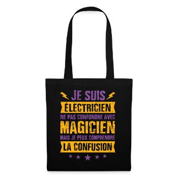 Fête des pères électricien cadeau humour magicien - Sac en tissu - noir - Devant