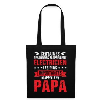 Idée cadeau électricien papa humour fête des pères - Sac en tissu - noir - Devant
