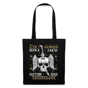 Vintage Totenkopf mit Dolch, lustiger Spruch - Stoffbeutel - Schwarz - Vorne