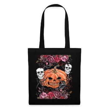 Unheimliche Totenköpfe mit Halloween-Kürbis - Stoffbeutel - Schwarz - Vorne