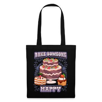 Kuchen backen, Torte backen, lustiger Spruch - Stoffbeutel - Schwarz - Vorne