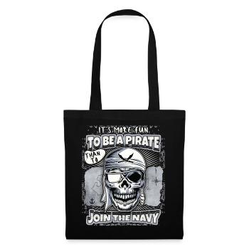 Lachender Pirat, Totenkopf, Totenschädel, Spruch - Stoffbeutel - Schwarz - Vorne