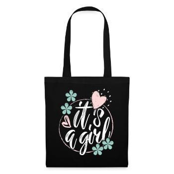 Baby-Girl, Spruch It's-a-Girl, Schwangerschaft - Stoffbeutel - Schwarz - Vorne
