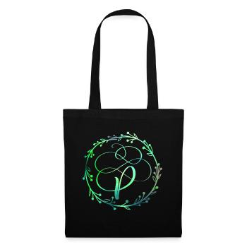 Monogramme, lettre P, ornement de calligraphie - Sac en tissu - noir - Devant