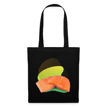 Saumon, Saumon, Steak de saumon, Saumon fumé - Sac en tissu - noir - Devant