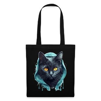 Katzenkopf Schwarze Katze Bombay Happy Cat Katzen - Stoffbeutel - Schwarz - Vorne