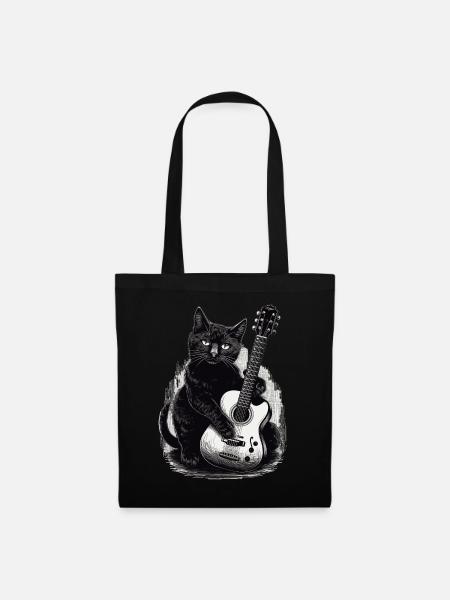 Musiker Schwarze Katze Gitarrist Bombay Katzen - Stoffbeutel - Schwarz