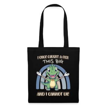 Dino Angler, Fishing, Funny Comic Dinosaur - Tote Bag - black - Front