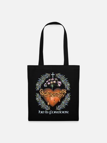 Jésus, Jésus-Christ, Cœur avec couronne d’épines - Sac en tissu - noir