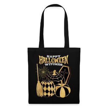 Halloween Gold Hexe, Kürbisse Sarg lustiger Spruch - Stoffbeutel - Schwarz - Vorne