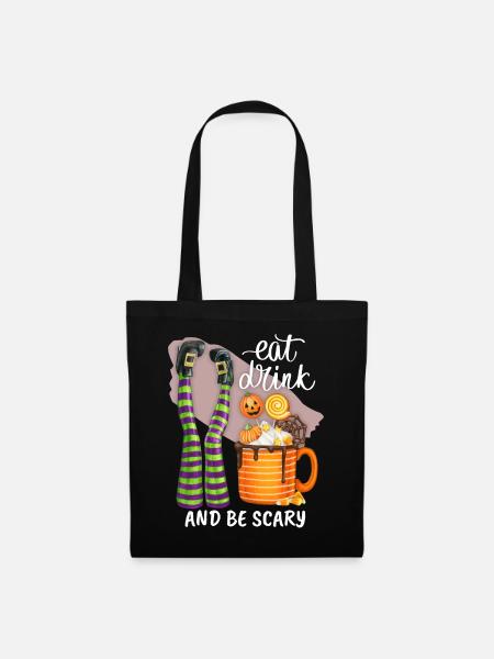 Halloween Spruch, Hexenbeine, Kürbisse Kaffeetasse - Stoffbeutel - Schwarz