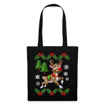 Pixel renne, pull moche, Noël pixel art - Sac en tissu - noir - Devant