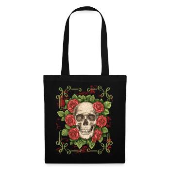 Laughing Vintage Skull with Roses, Halloween - Tote Bag - black - Front