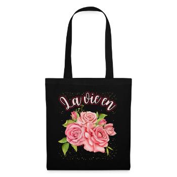Rose Illustration, Roses Watercolor Saying La Vie En - Tote Bag - black - Front