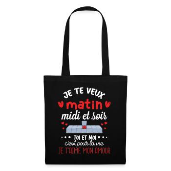 Cadeau St Valentin Femme Homme Je t aime - Sac en tissu - noir - Devant