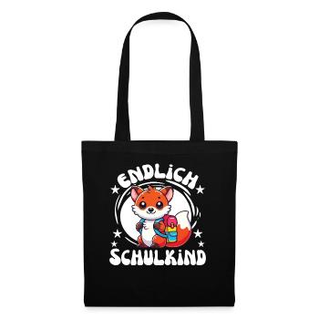 Endlich Schulkind süßes Fuchs zur Einschulung - Stoffbeutel - Schwarz - Vorne