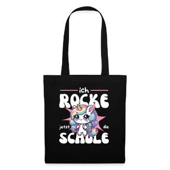 Einschulung Einhorn ich rocke jetzt die Schule - Stoffbeutel - Schwarz - Vorne