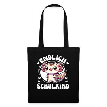 Endlich Schulkind süßes Axolotl zur Einschulung - Stoffbeutel - Schwarz - Vorne