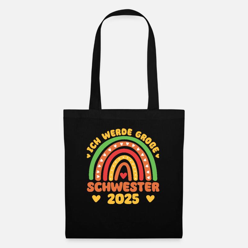 Große Schwester Regenbogen Süßes Geschwister 2025 - Stoffbeutel - Schwarz