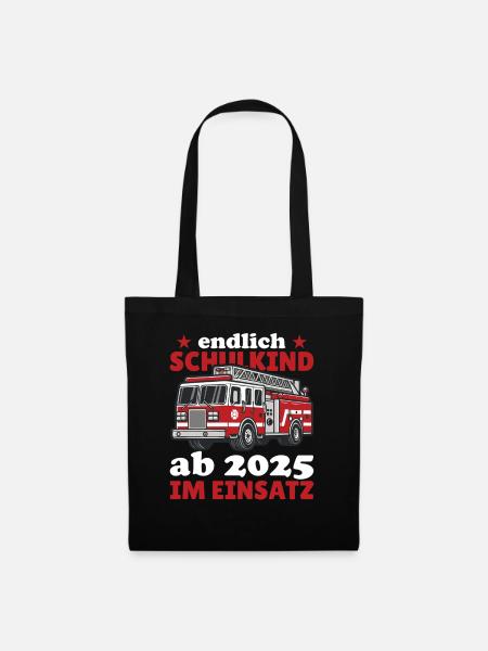 endlich Schulkind ab 2025 im Einsatz Feuerwehr - Stoffbeutel - Schwarz