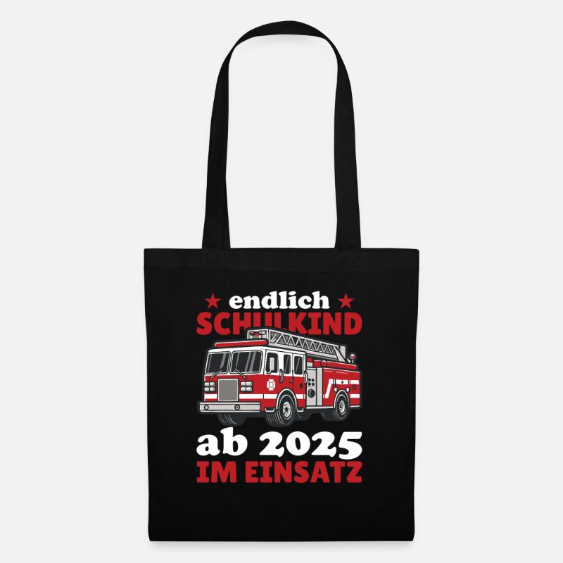endlich Schulkind ab 2025 im Einsatz Feuerwehr - Stoffbeutel - Schwarz