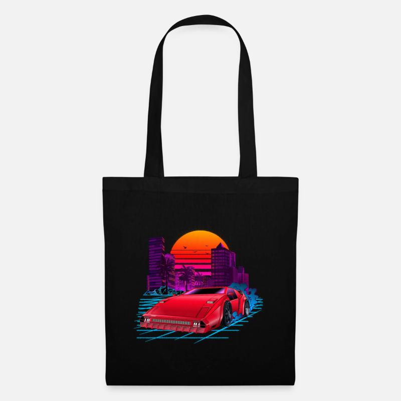80s Synthwave Retro Car - Tote Bag - black