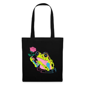 Blumenfrosch - süßer Frosch Aufkleber - Stoffbeutel - Schwarz - Vorne