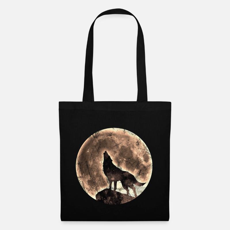 Heulender Wolf mit Vollmond im used look - Stoffbeutel - Schwarz